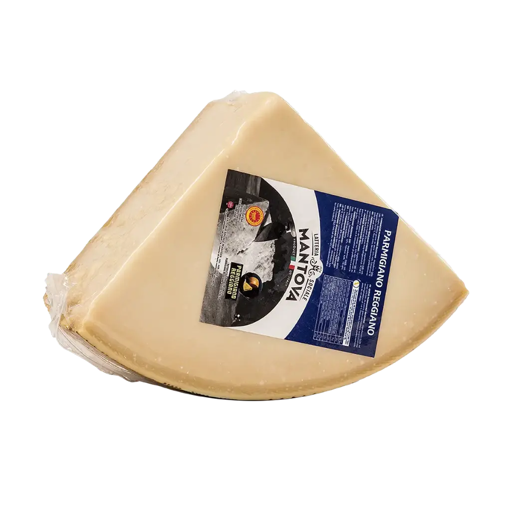 Porción de 1/8 de rueda de Parmigiano Reggiano DOP con 24 meses de curación, aproximadamente 4,5 kg, Montanari & Gruzza.