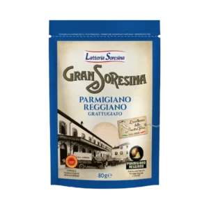 Queso Parmigiano Reggiano DOP rallado Gran Soresina en bolsa de 80 g.