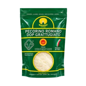 Pecorino Romano DOP rallado de Maoddi Formaggi en bolsa de 80 g con cierre zip.