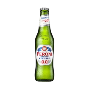 Cerveza sin alcohol Peroni Nastro Azzurro 0,0%, lager italiana de la marca Peroni.
