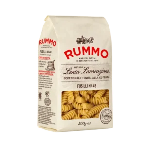 Fusilli Nº 48 Rummo, pasta italiana de sémola de trigo duro en formato de 500 g.