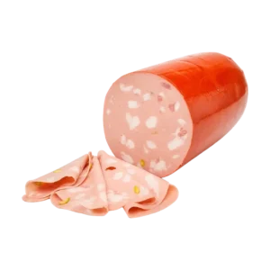 Mortadela Bologna IGP con pistachos Rosafina de COMAL, pieza de aproximadamente 3,5 kg y calibre de 16 cm.