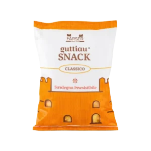 Snack Guttiau Clásico Farser 70 g, aperitivo sardo de finas láminas crujientes de pan de trigo duro.