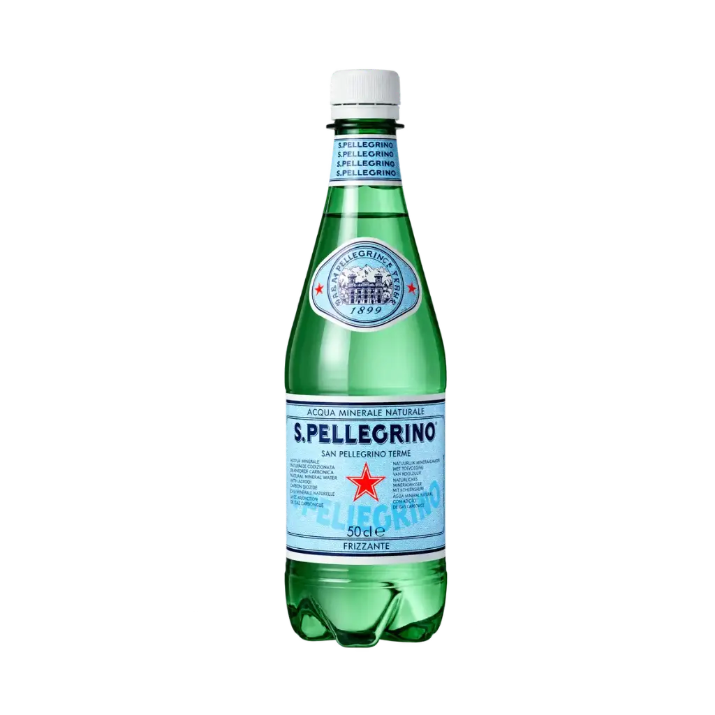Botella PET de agua mineral natural con gas San Pellegrino de 500 ml